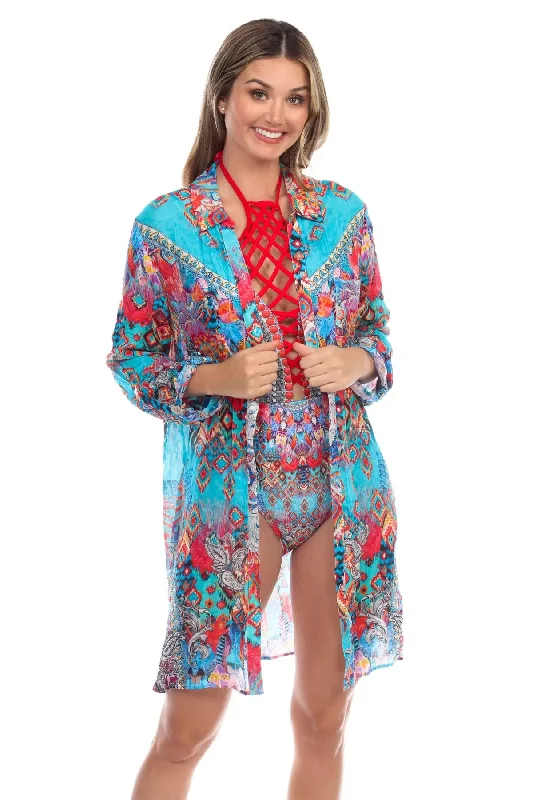 Ikat Blossom Easy Shirtdress Cover-Up