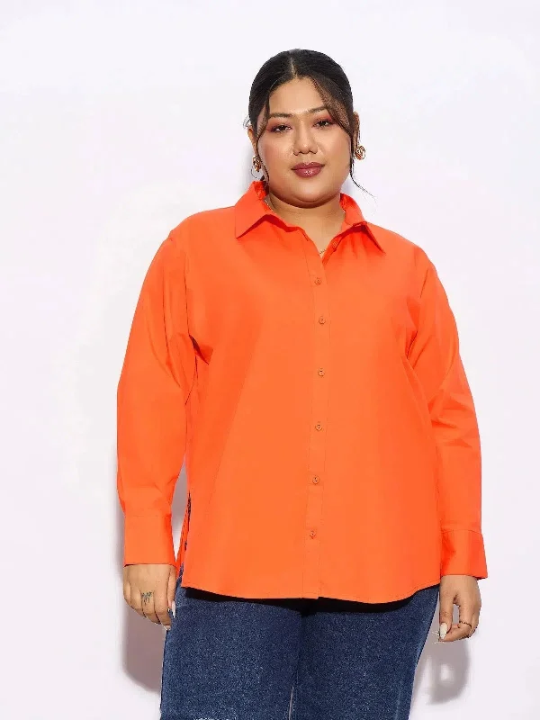 Women Orange Poplin Shirt