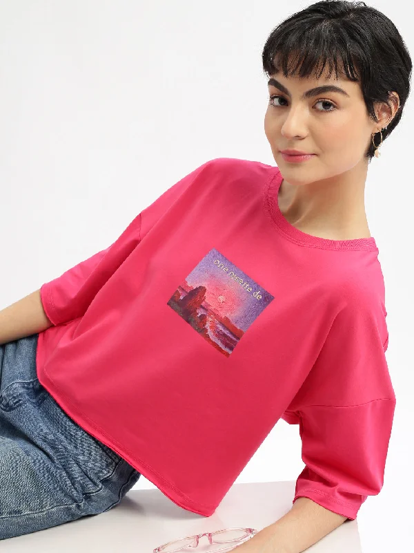 Women Graphic Pink Boxy Crop T shirt-AF-2200-Pink