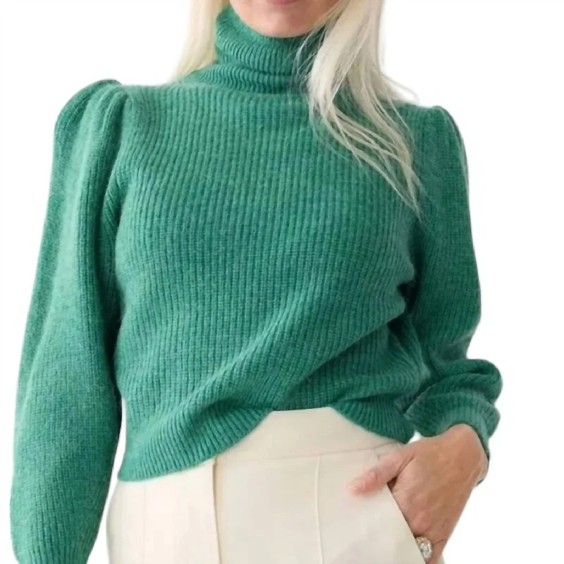 Women's Cropped Puff Sleeve Sweater In Green