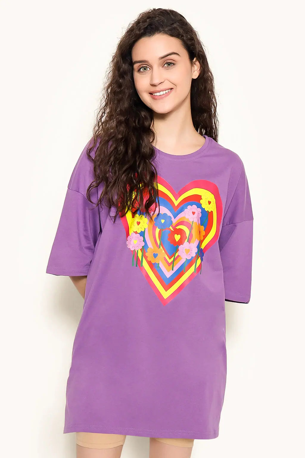 Graphic Print Oversized T-shirt in Lavender - 100% Cotton