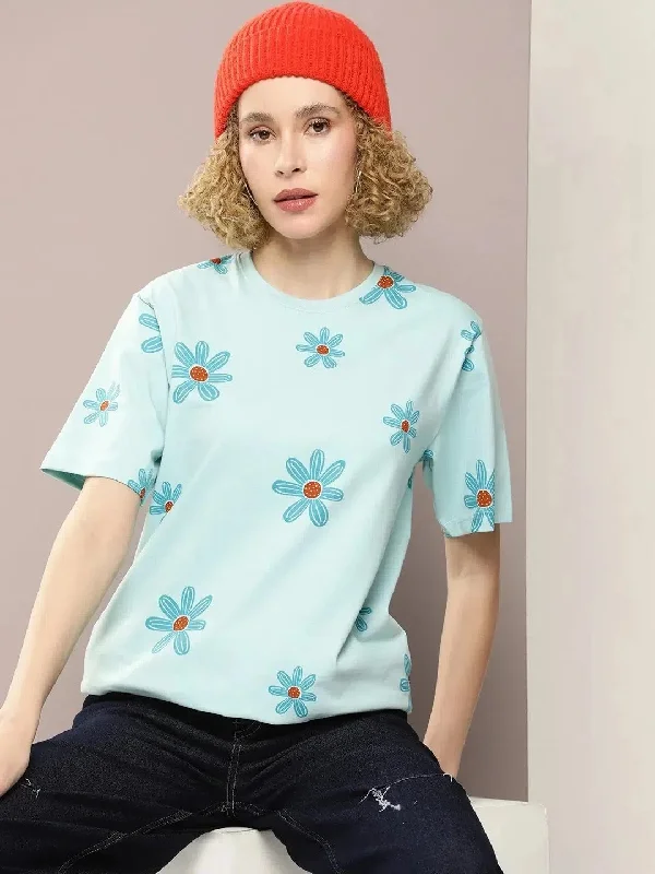 Dillinger Turquoise Blue Graphic Oversized T-Shirt-WMNCR399PTG-XS