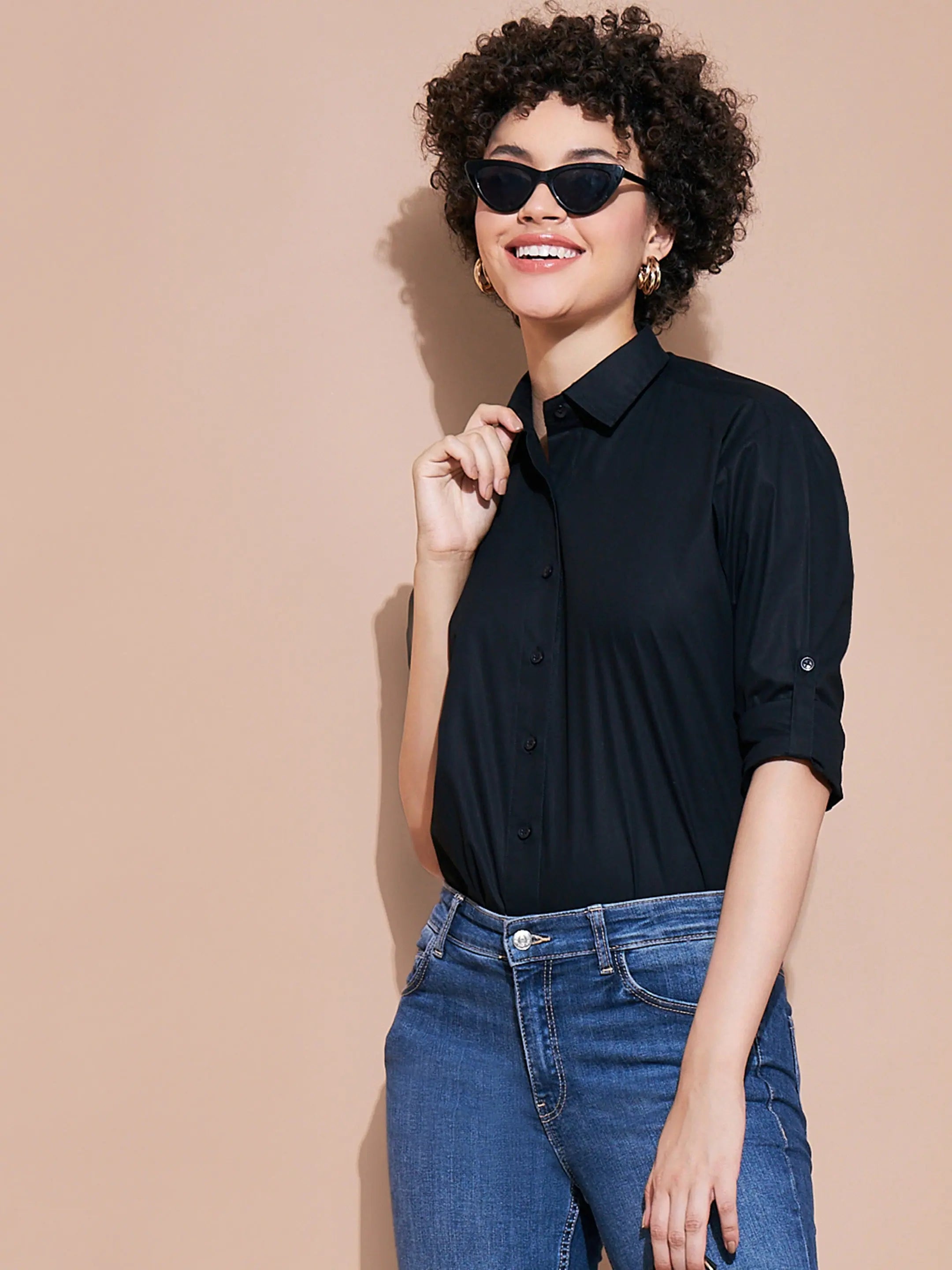 Women Black Cotton Poplin Shirt