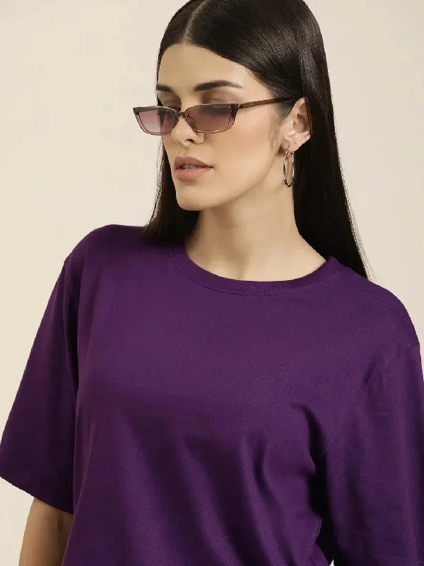 Dillinger Purple Solid Oversized T-Shirt