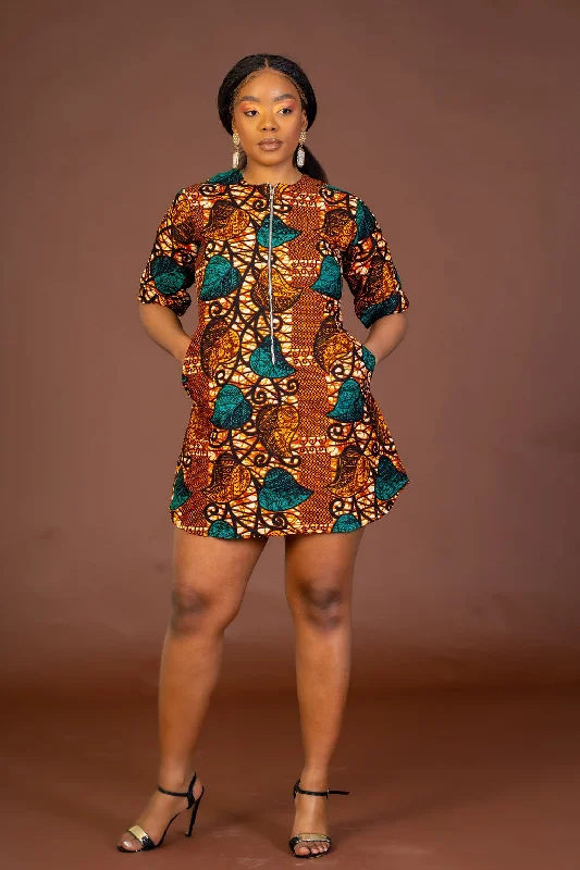 Jessie Ankara Shirt Dress | Brown and Green African Print