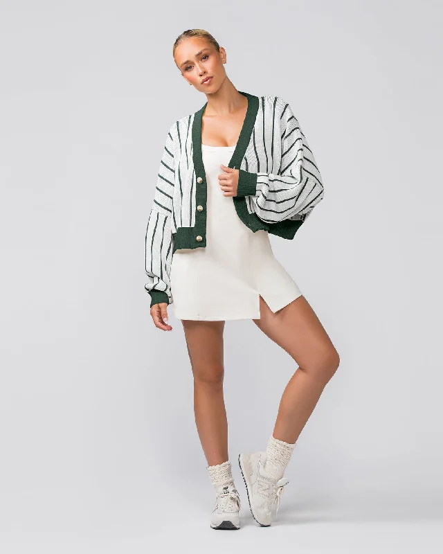 Clubhouse Cropped Cardigan - Dew / Eucalyptus Stripe