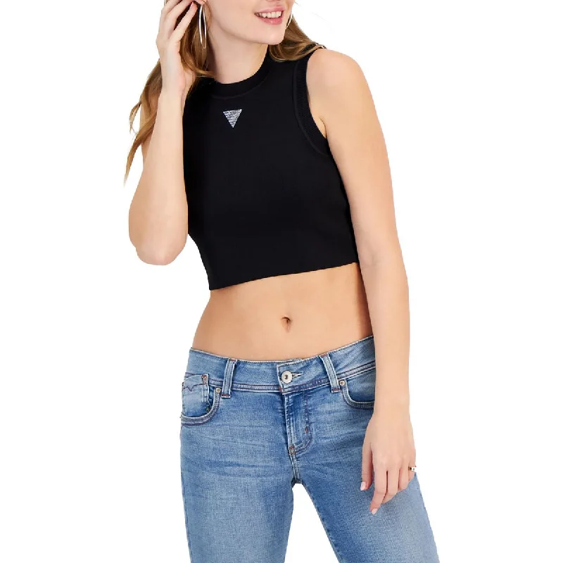 Womens Embellished Ribbed Cropped