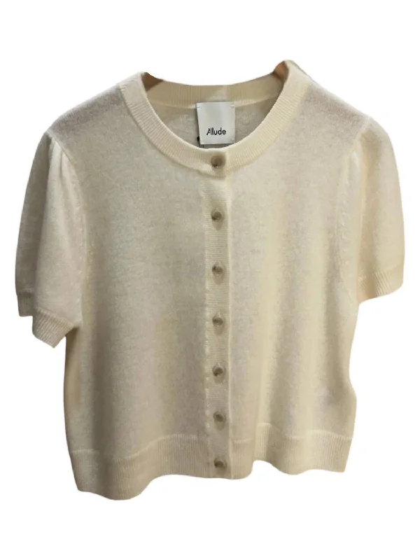 Women's Short Sleeve Cardigan In Fleur De Sel