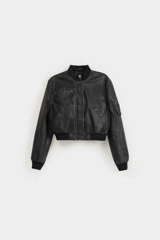 Washed Effect Cropped Bomber Jacket