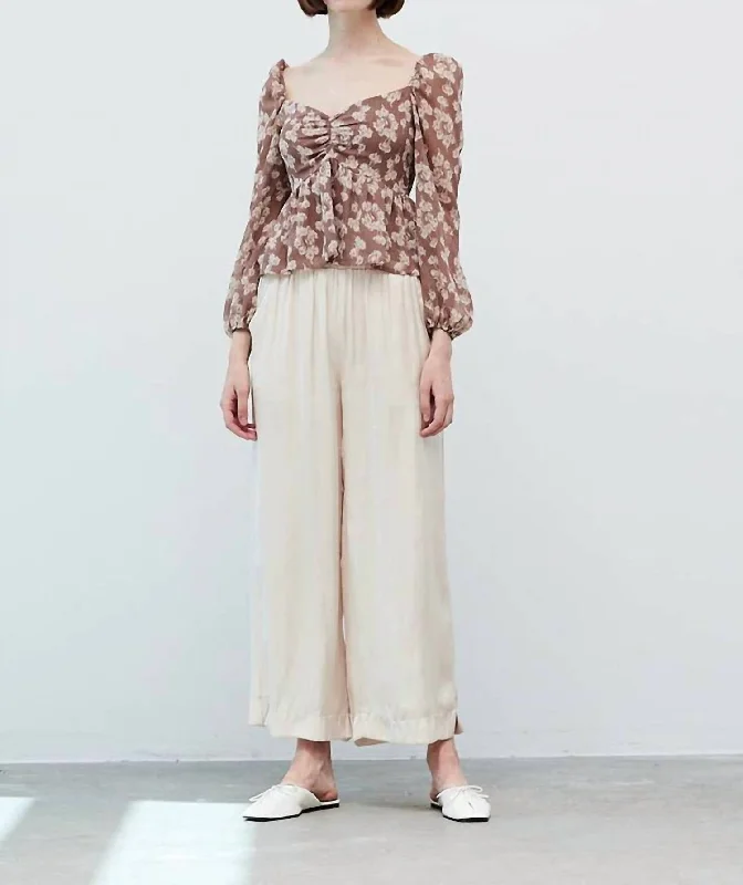 Fawn Chiffon Crop Top In Brown Floral