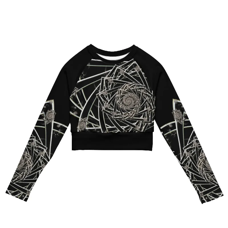 "Black Topological Rose" Collection - Long Sleeve Crop Top