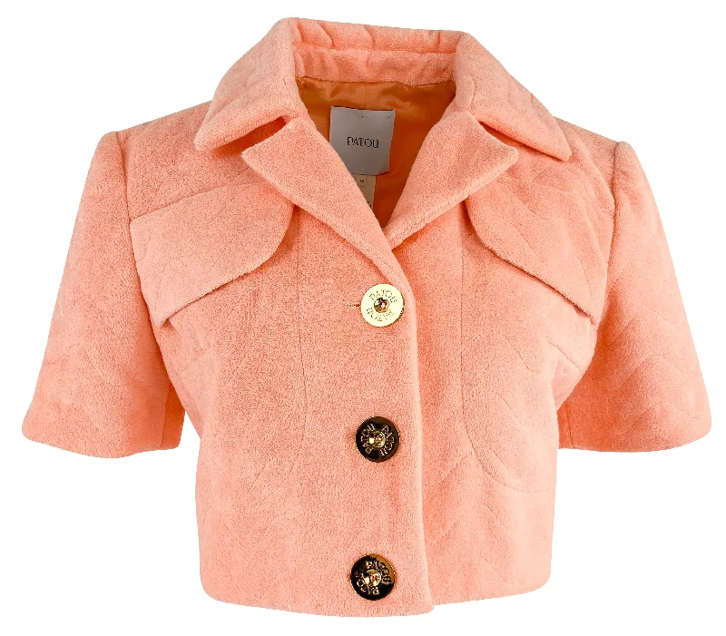 Patou Quilted Terry Cropped Jacket in Apricot