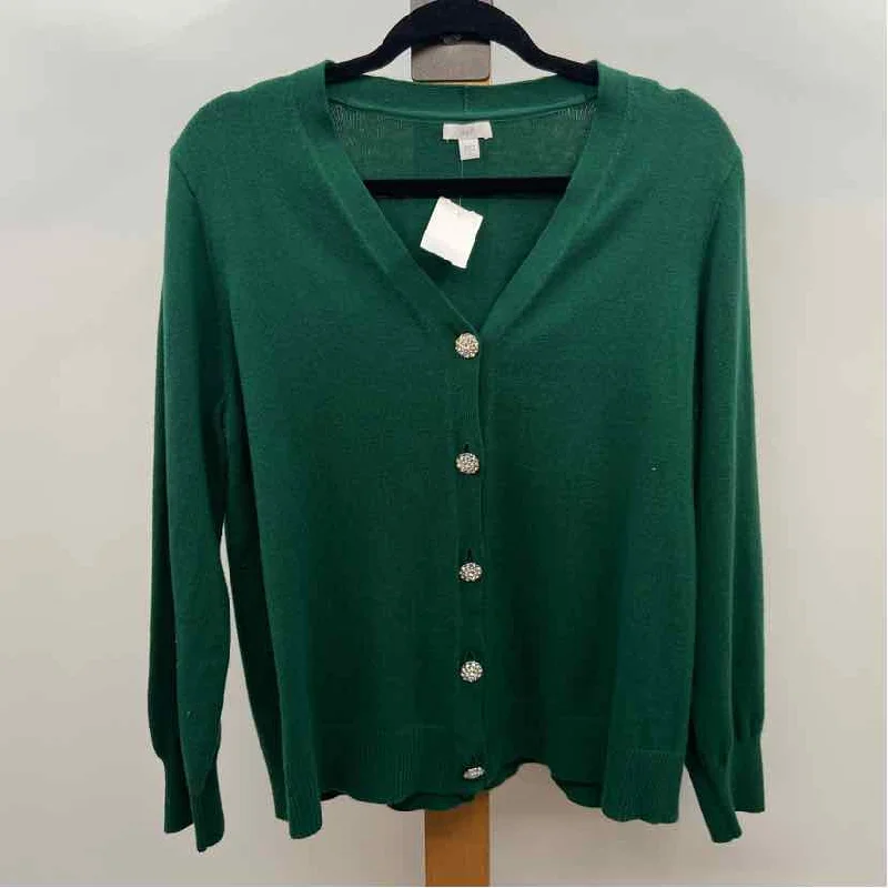 JJill Women's Size L Green Solid Cardigan