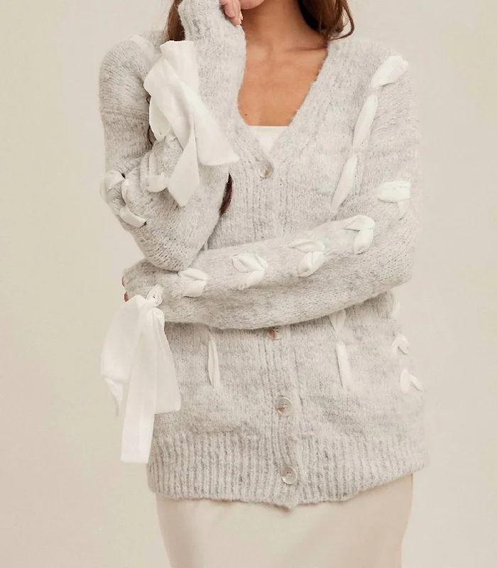 Chiffon Contrast Button Down Cardigan In Heather Grey