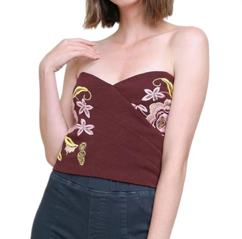 Beaded & Embroidered Crop Top In Maroon