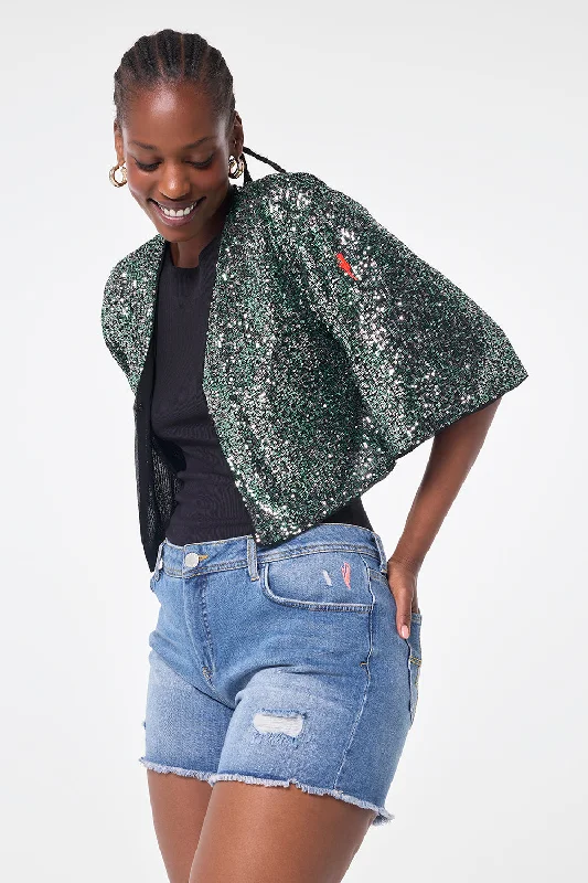 Green with Silver Sequin Cropped Jacket