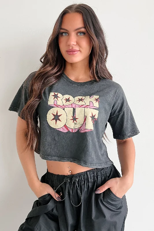 "Rock Out" Graphic Crop Tee (Charcoal)