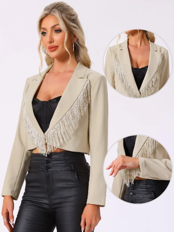 Fringe Lapel One Button Party Cropped Jacket