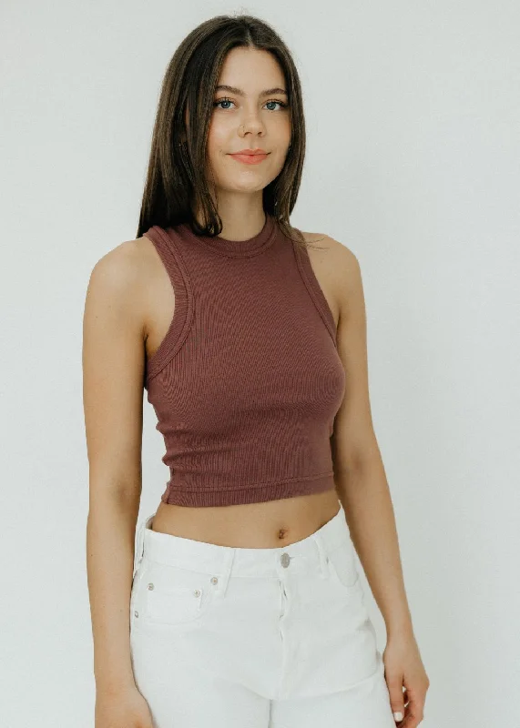 Tibi Ribbed T Cropped Tank in Cinnamon