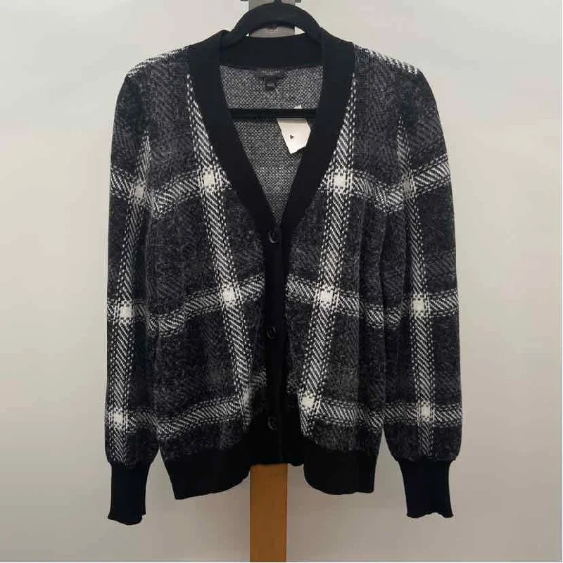 Ann Taylor Women's Size L Charcoal Plaid Cardigan