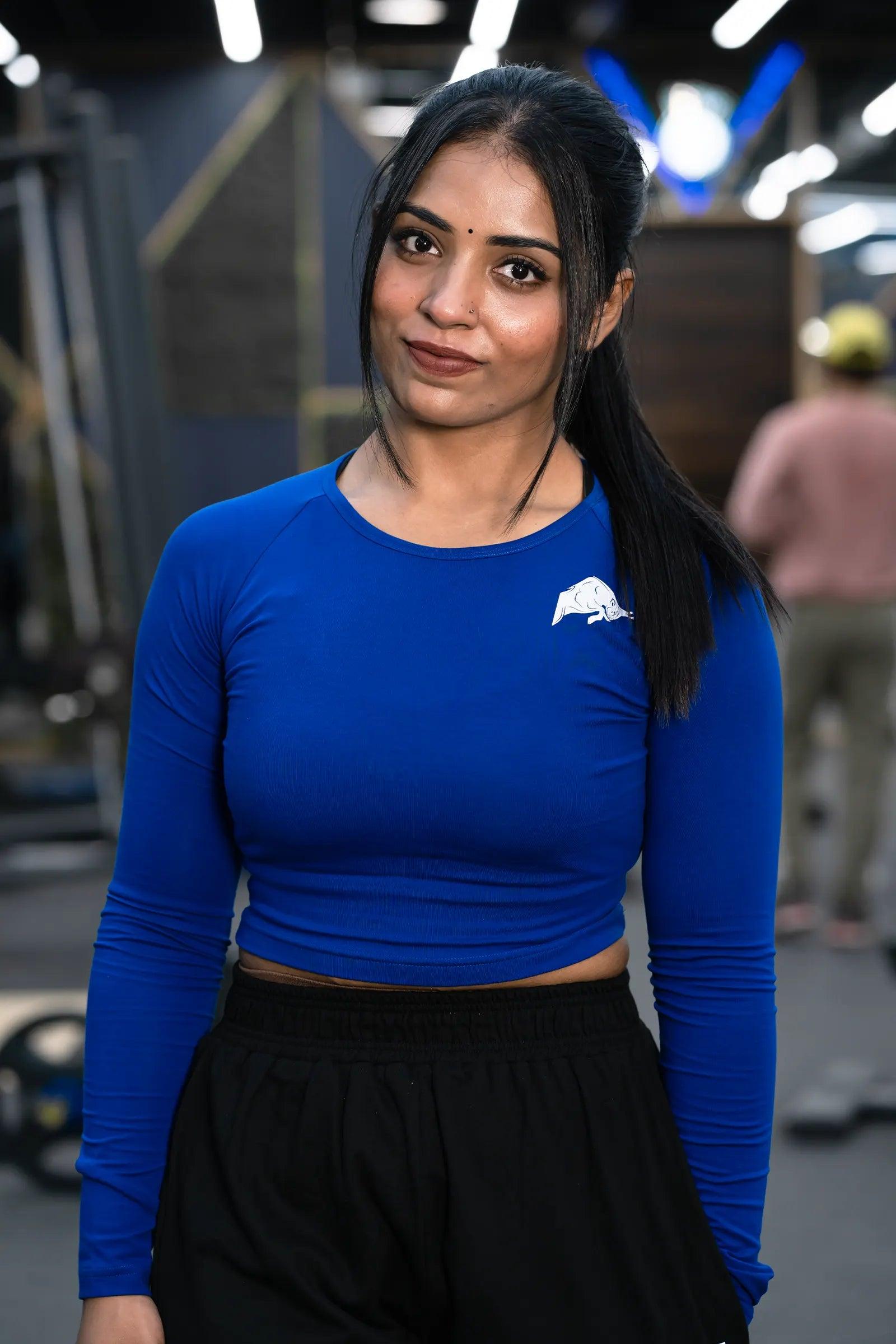 WILD VERVE LIFTING LONG SLEEVE CROP TOP (ROYAL BLUE)