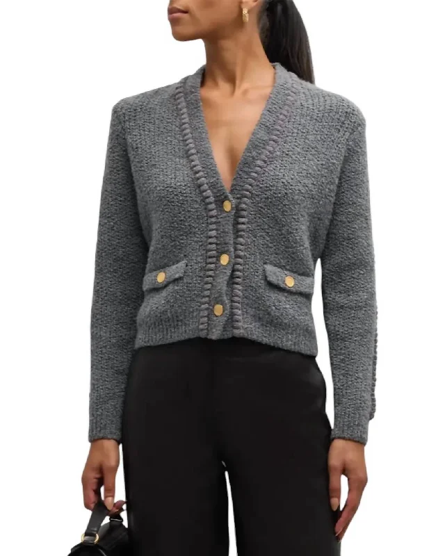 Double Pocket Cropped Cardigan In Pewter