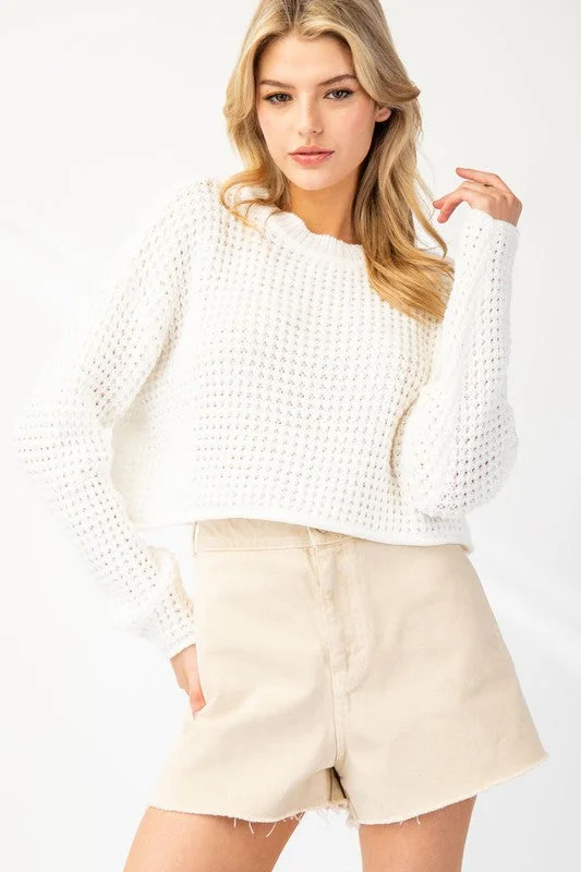 Jamie Long Sleeve Cropped Knit Sweater Top White