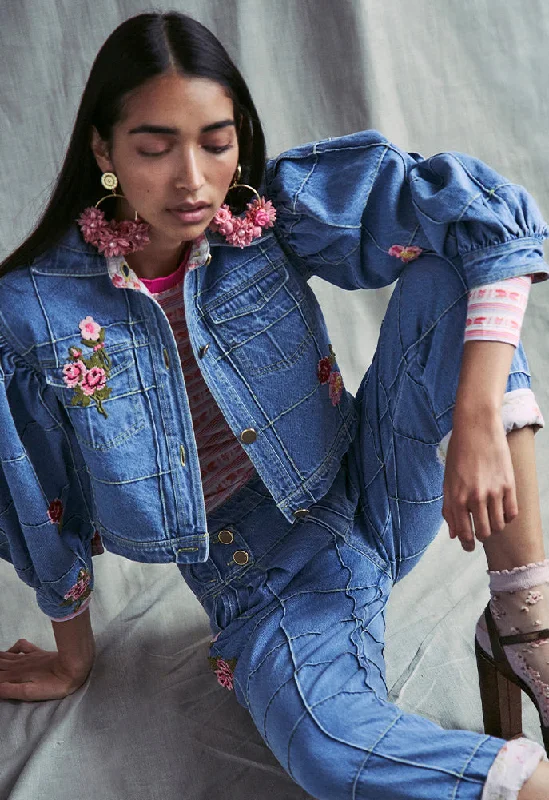 LoveShackFancy Devia Cropped Denim Jacket