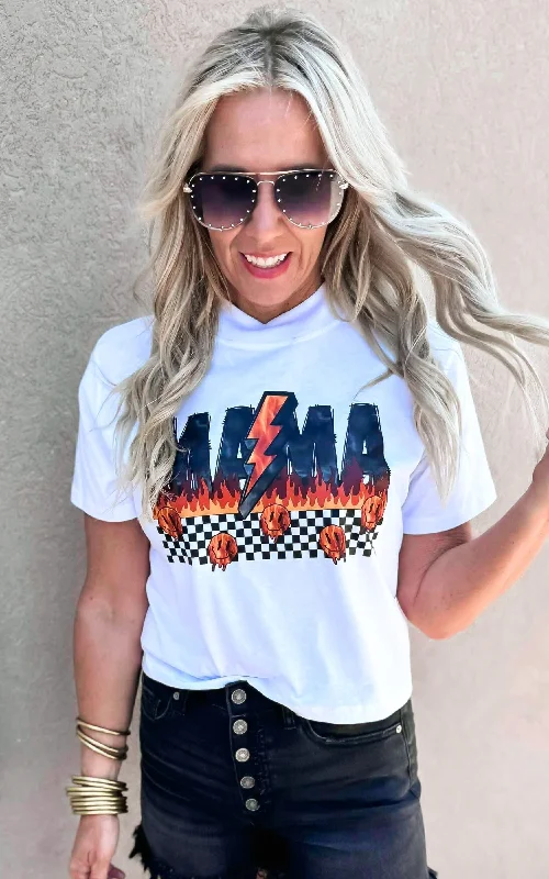 Mama on Fire Check Graphic Crop T-Shirt