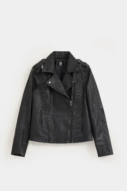 Faux Leather Cropped Biker Jacket