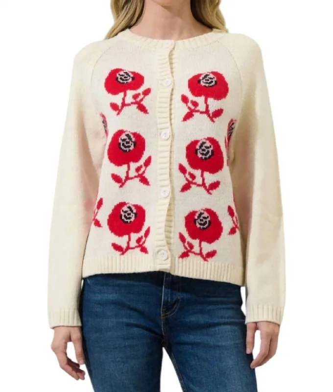 Peralta Floral Cropped Cardigan In Ivory Floral