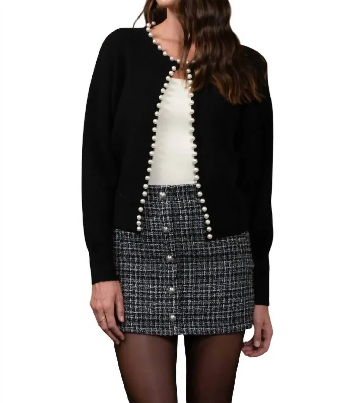 Pearl Trim Cardigan In Black