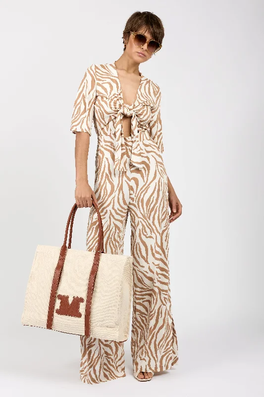 Papiri Jumpsuit Overall in Beige Zebra