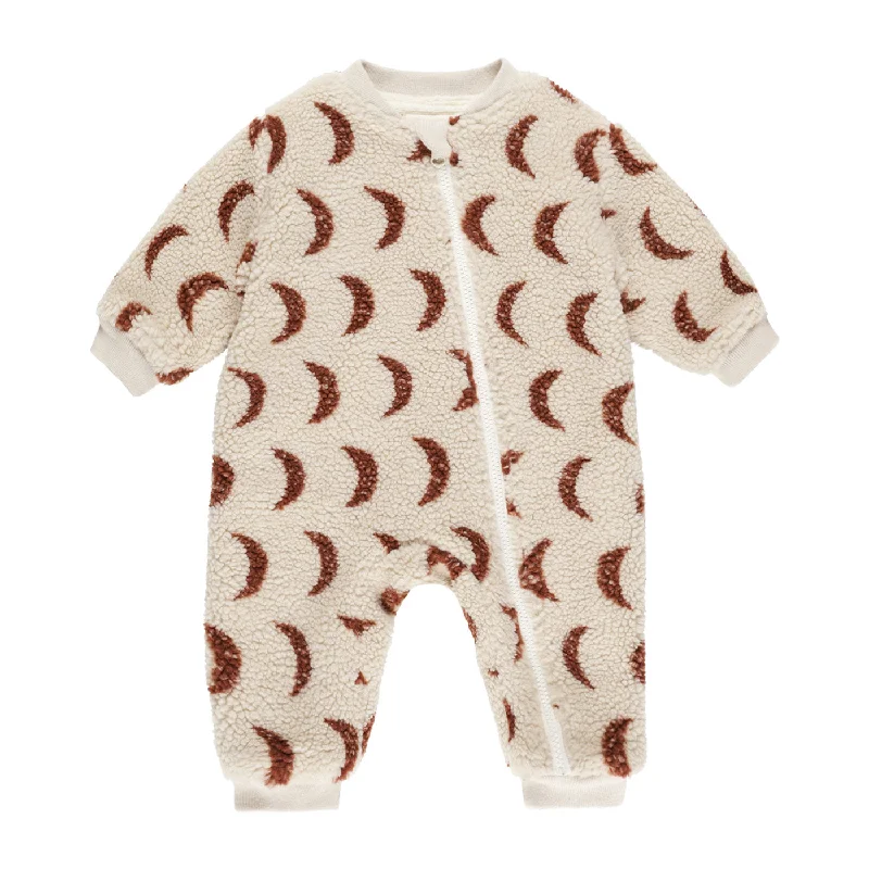 Shearling Baby Jumpsuit - Moons - Stone