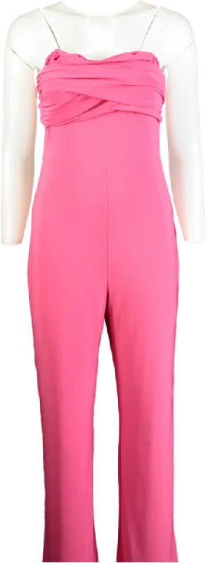 Club L Pink Goddess Halter Neck Flare Jumpsuit UK 10