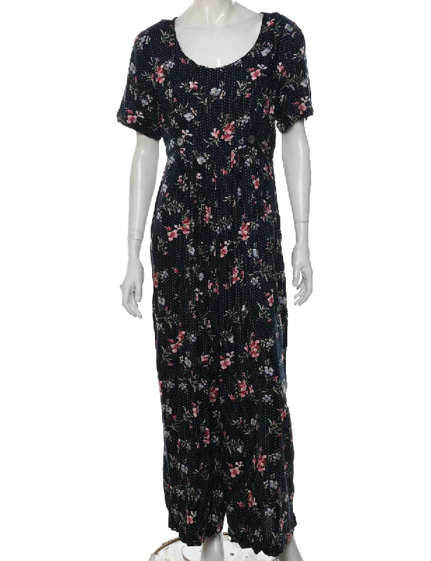 Floral Pattern Jumpsuit - L