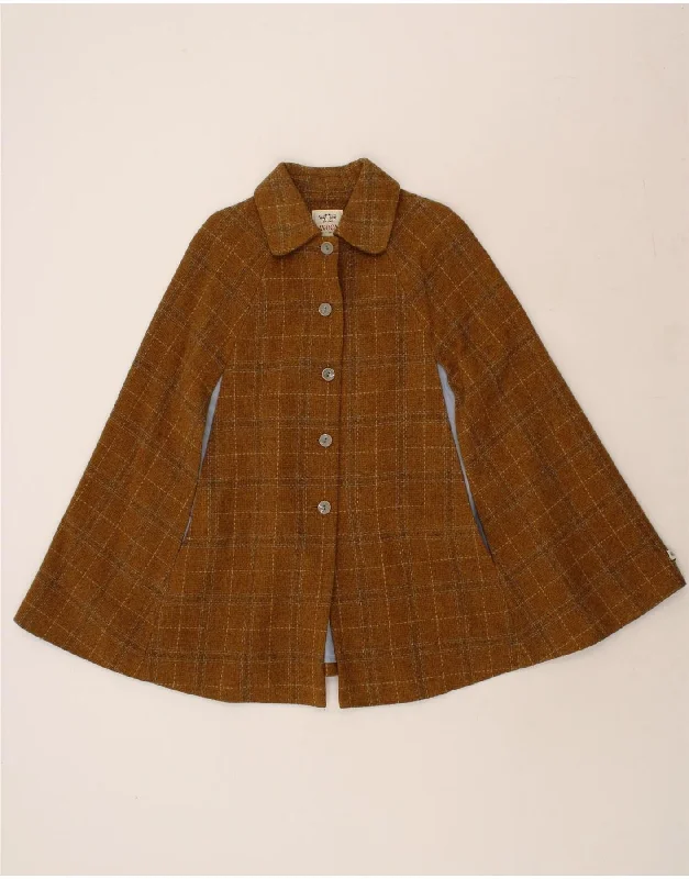 AVOCA Womens Poncho Coat One Size Brown Check Wool