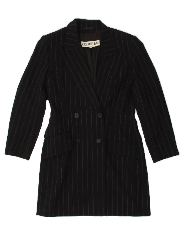 CERRUTI 1881 Womens Double Breasted Coat EU 38 Medium Navy Blue Striped