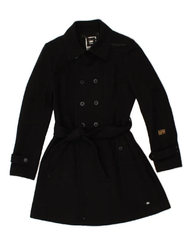 G-STAR Womens Double Breasted Coat UK 8 Small Black Wool