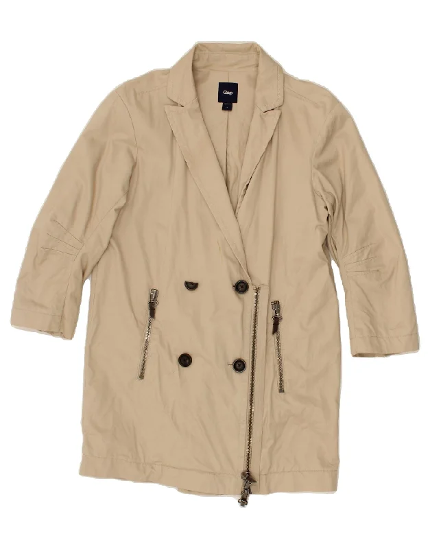 GAP Womens Double Breasted Coat UK 10 Small Beige Cotton