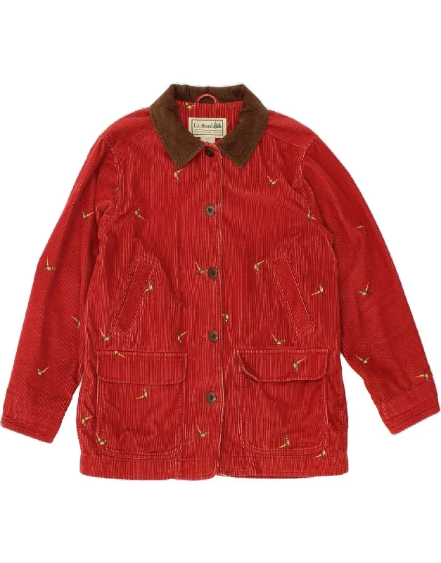 L.L.BEAN Womens Corduroy Jacket UK 14 Large Red Animal Print Cotton