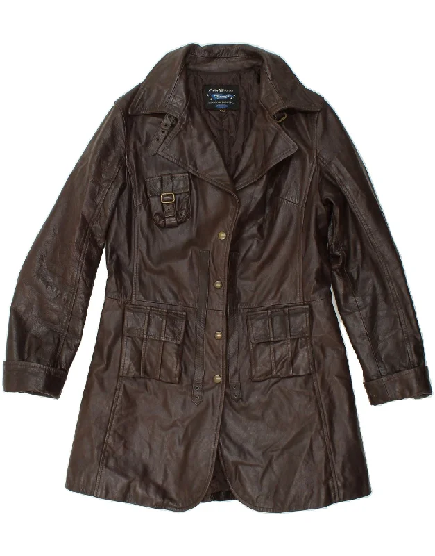 MIDWAY Womens Leather Coat IT 48 XL Brown Leather