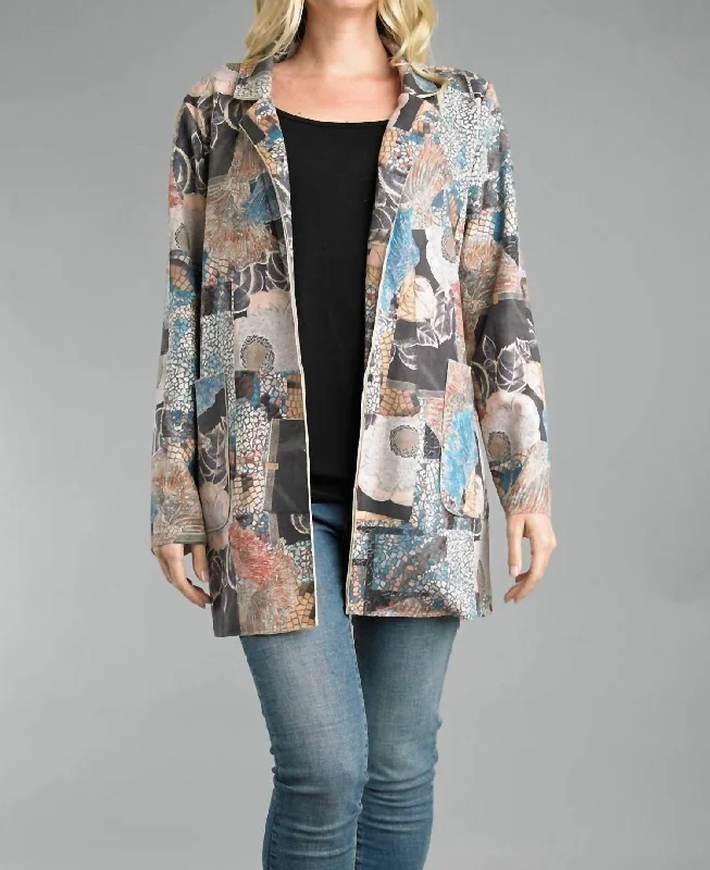 Mosaic Print Suede Jacket In Multi Colored