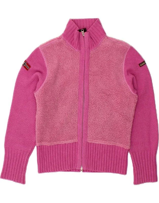 NAPAPIJRI Womens Graphic Fleece Jacket UK 14 Medium Pink Polyester