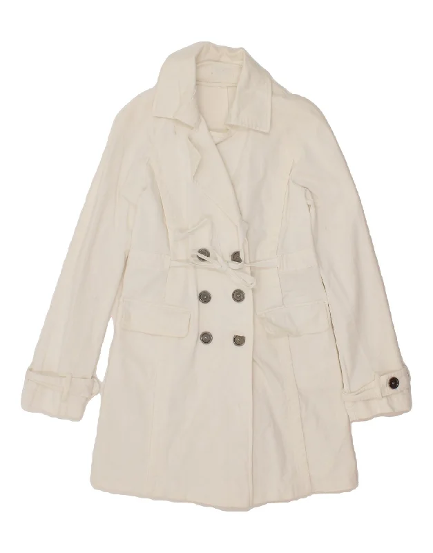 PINKO Womens Double Breasted Coat UK 10 Small White Cotton