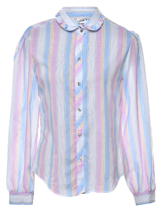 Ruffled Collar Striped Shirt - M