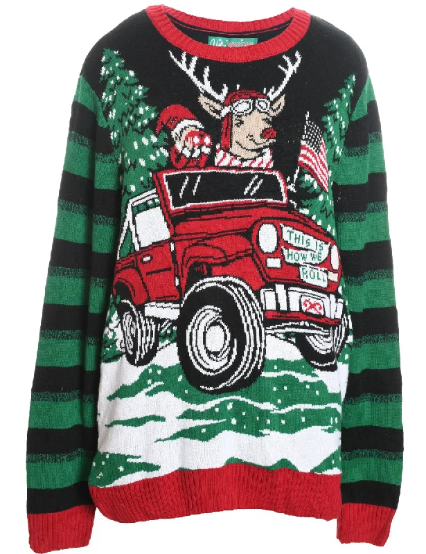 Santa Claus & Reindeer Christmas Jumper - L