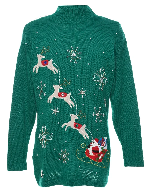 Santa Claus & Reindeer Christmas Jumper - M