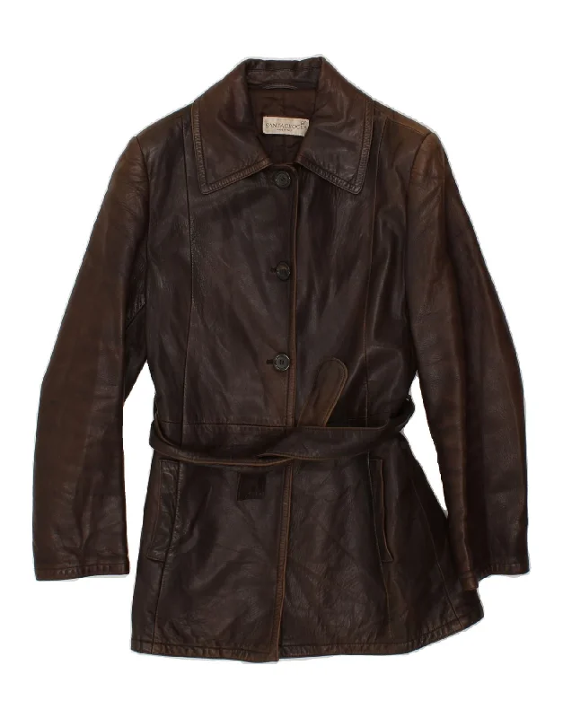 SANTACROCE Womens 3 Button Leather Coat IT 42/44 Medium Brown Leather