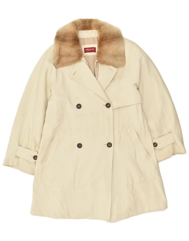 STRENESSE Womens Double Breasted Coat UK 10 Small Beige Virgin Wool